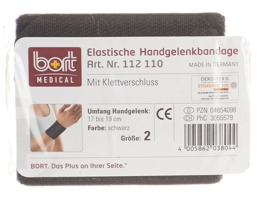 bort Handgelenkbandage Velcro 8cm Gr2 -19cm schwar (1 Stück)