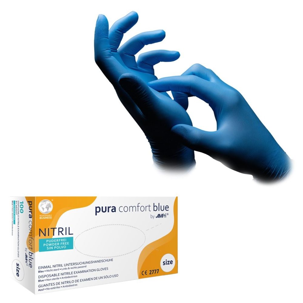 AMPri puracomfort blue Nitril Einmalhandschuhe puderfrei blau Größe M 100 Stück