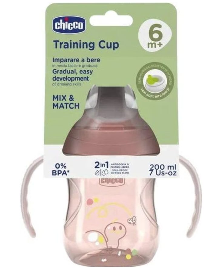 Chicco Training Cup 200 ml 6m+ - Gobelet d'apprentissage anti-fuite - Rosa