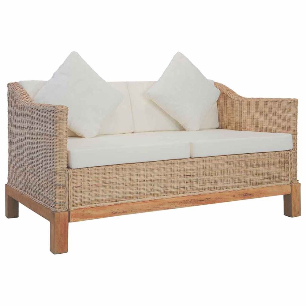2-Sitzer-Sofa mit Auflagen Natur Rattan