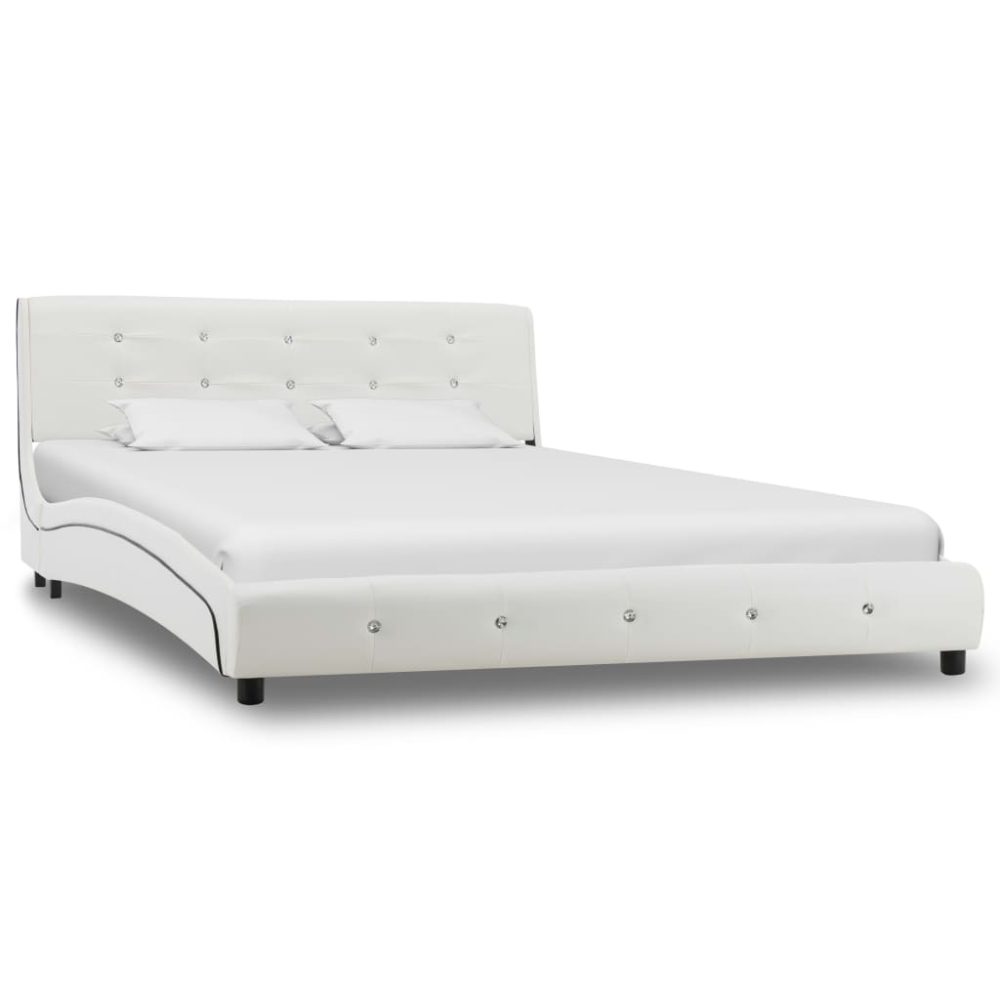 Bettgestell Weiss Kunstleder 140 x 200 cm