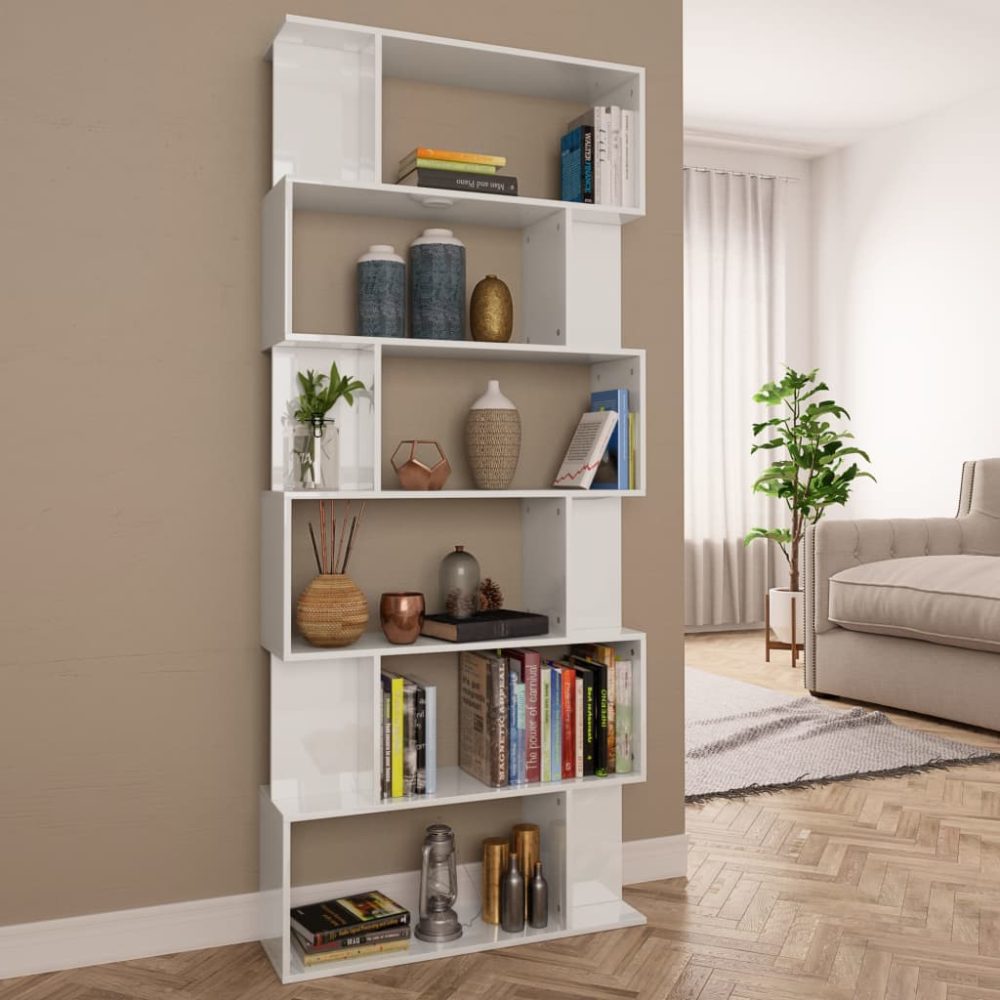 vidaXL Bücherregal/Raumteiler Hochglanz-Weiß 80×24×192 cm Spanplatte