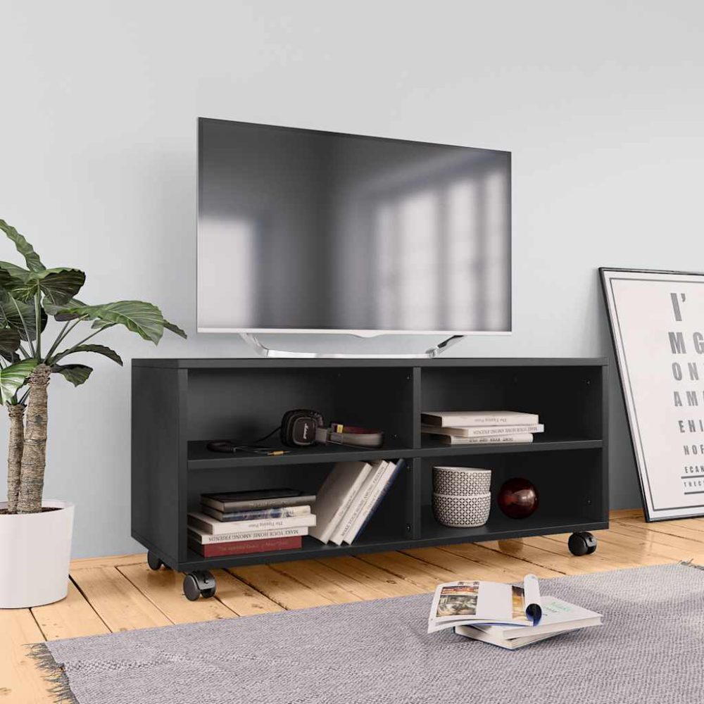 vidaXL TV-Schrank mit Rollen Schwarz 90×35×35 cm Spanplatte