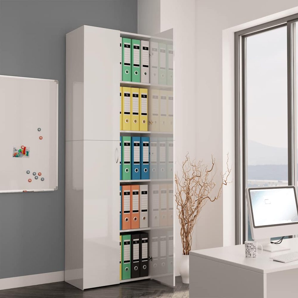 vidaXL Büroschrank Hochglanz-Weiß 60×32×190 cm Spanplatte
