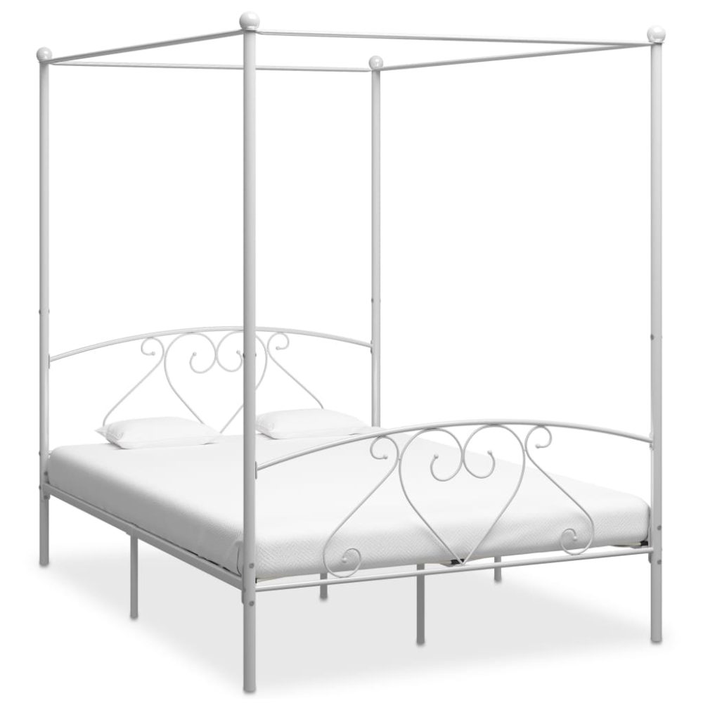 Himmelbett-Gestell Weiss Metall 140 x 200 cm