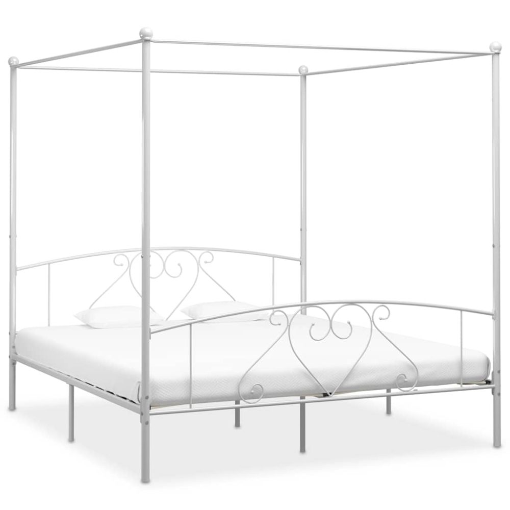 Himmelbett-Gestell Weiss Metall 200 x 200 cm