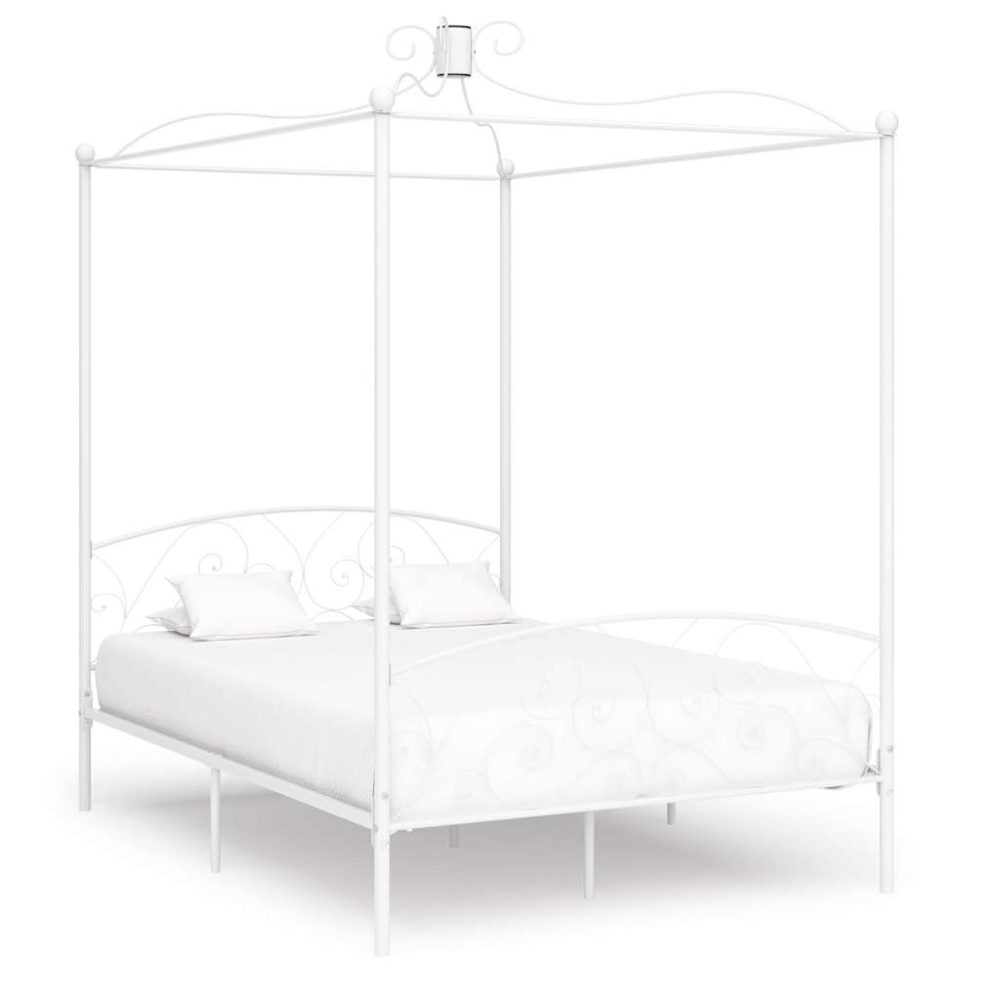 Himmelbett-Gestell Weiss Metall 140 x 200 cm