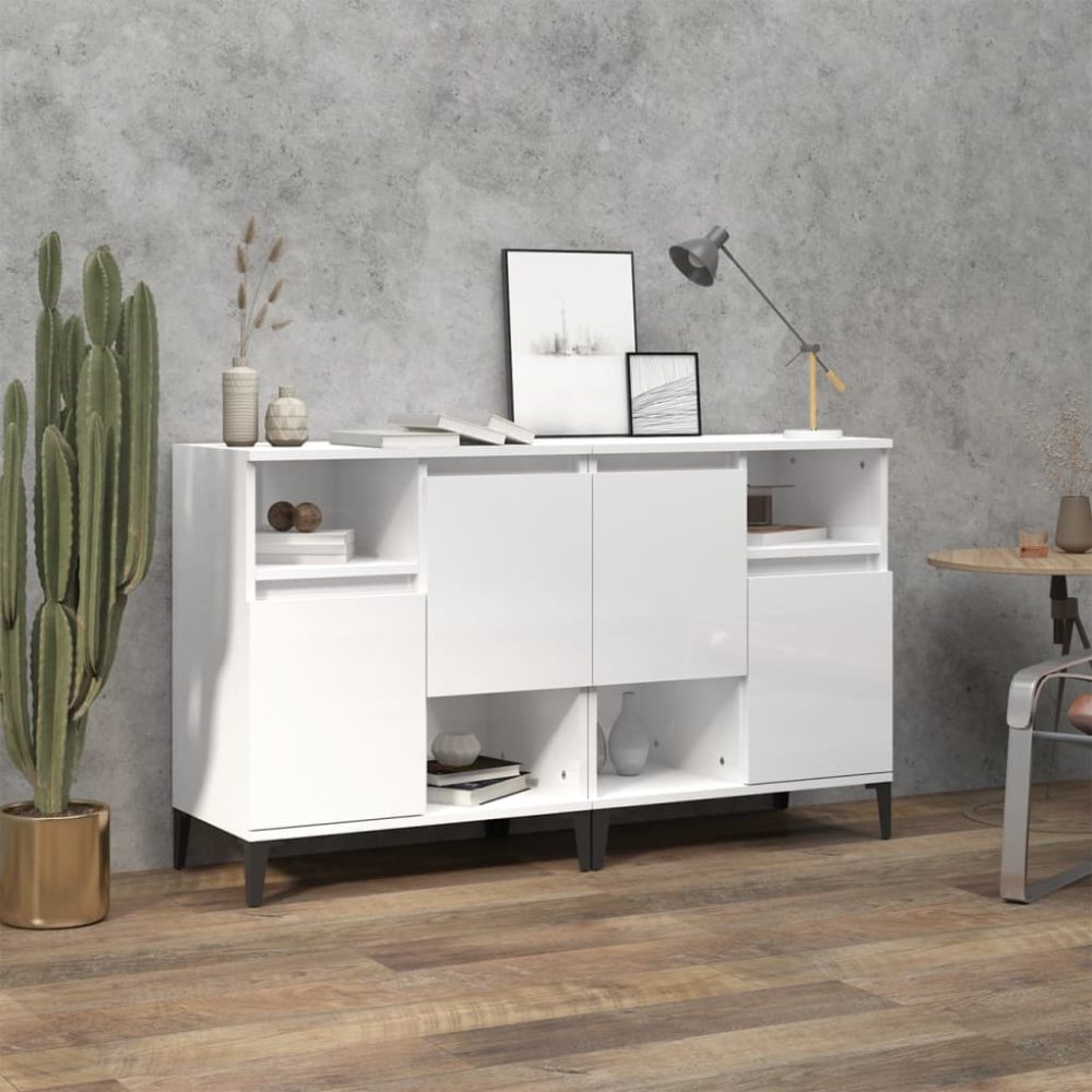 vidaXL Sideboards 2 Stk. Hochglanz-Weiß 60x35x70 cm Holzwerkstoff