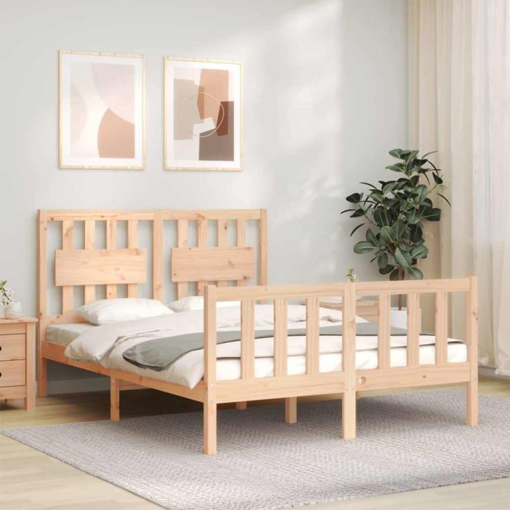 vidaXL Massivholzbett mit Kopfteil 4FT Small Double