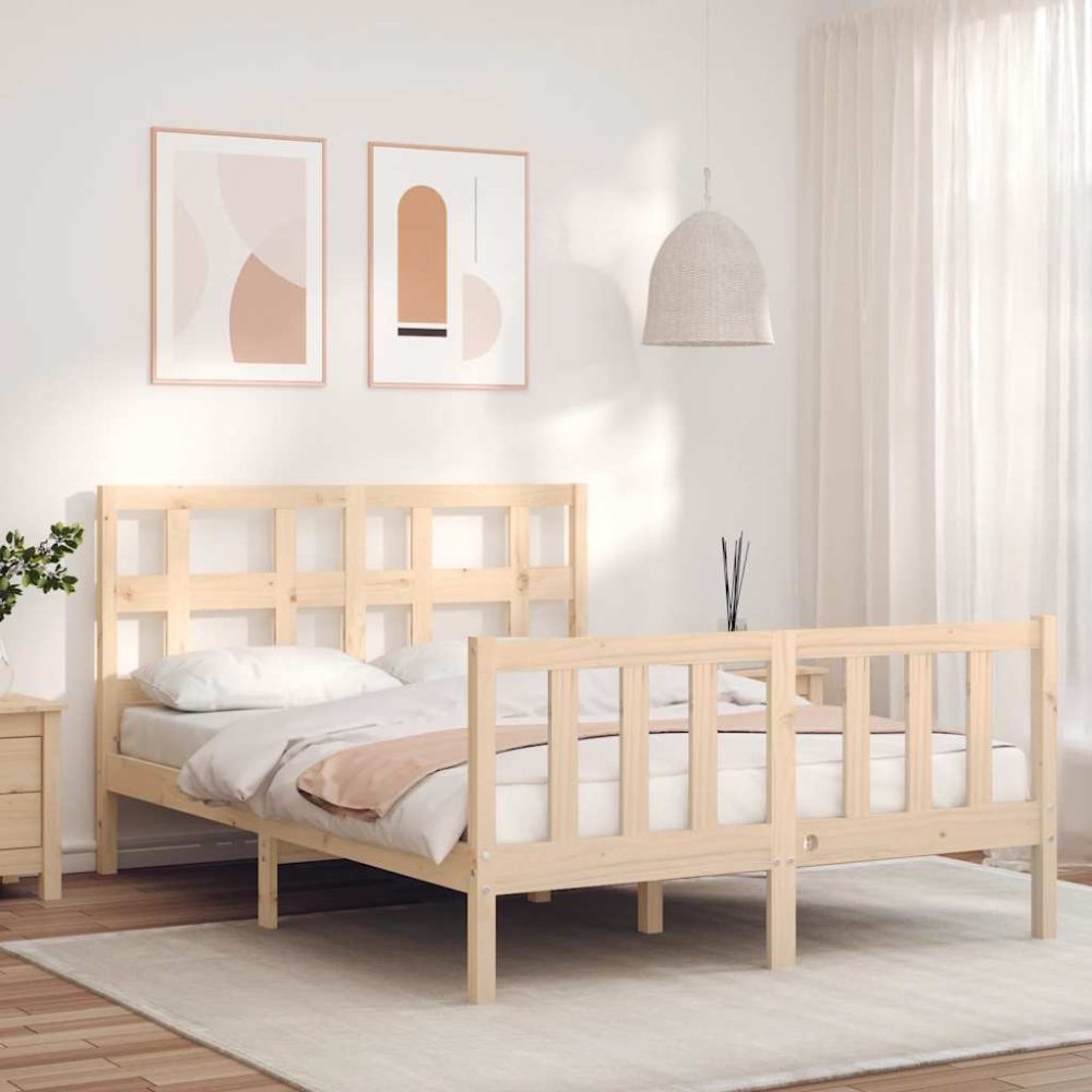vidaXL Massivholzbett mit Kopfteil 4FT Small Double