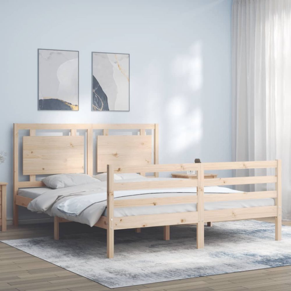 vidaXL Massivholzbett mit Kopfteil 160x200 cm