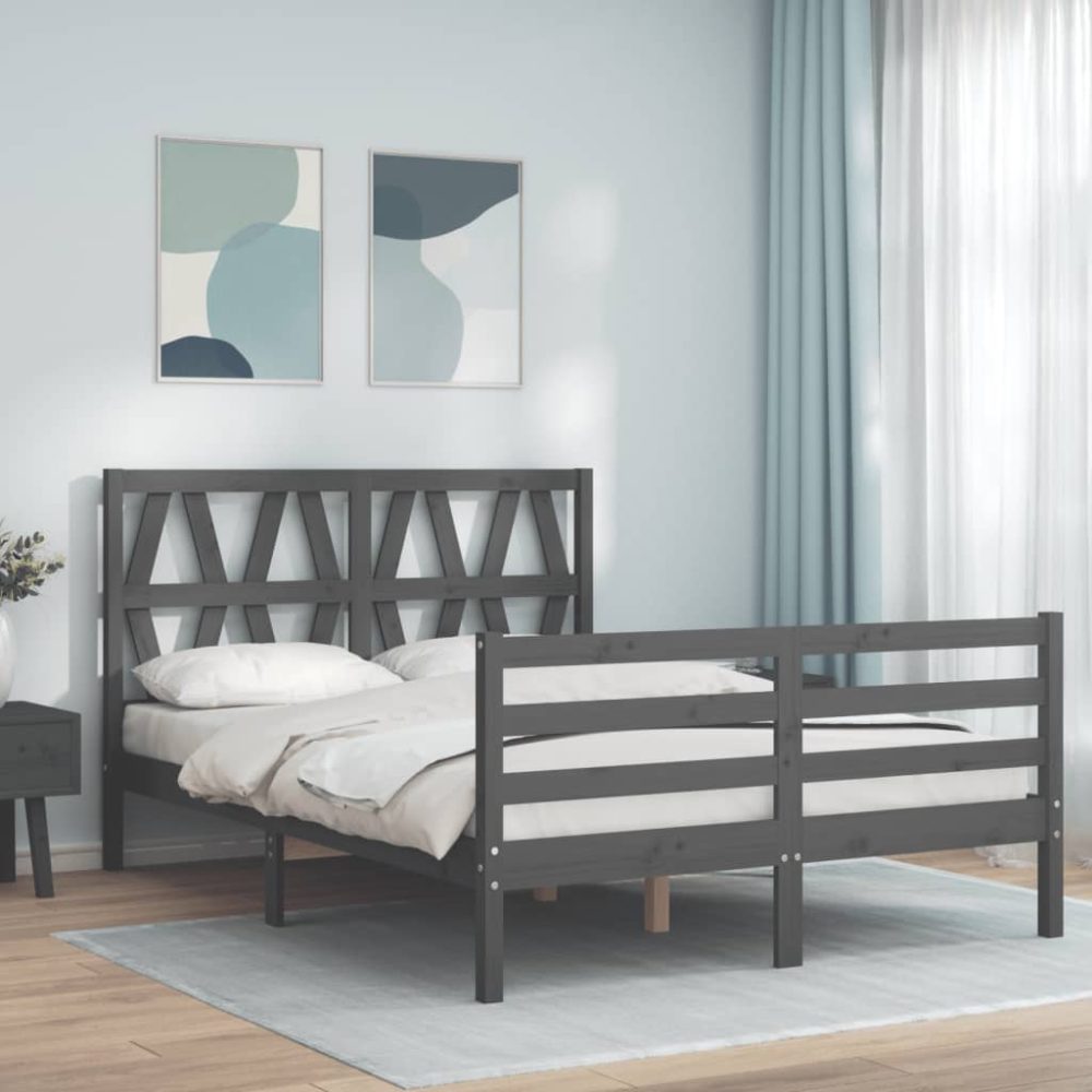 vidaXL Massivholzbett mit Kopfteil Grau 140x190 cm