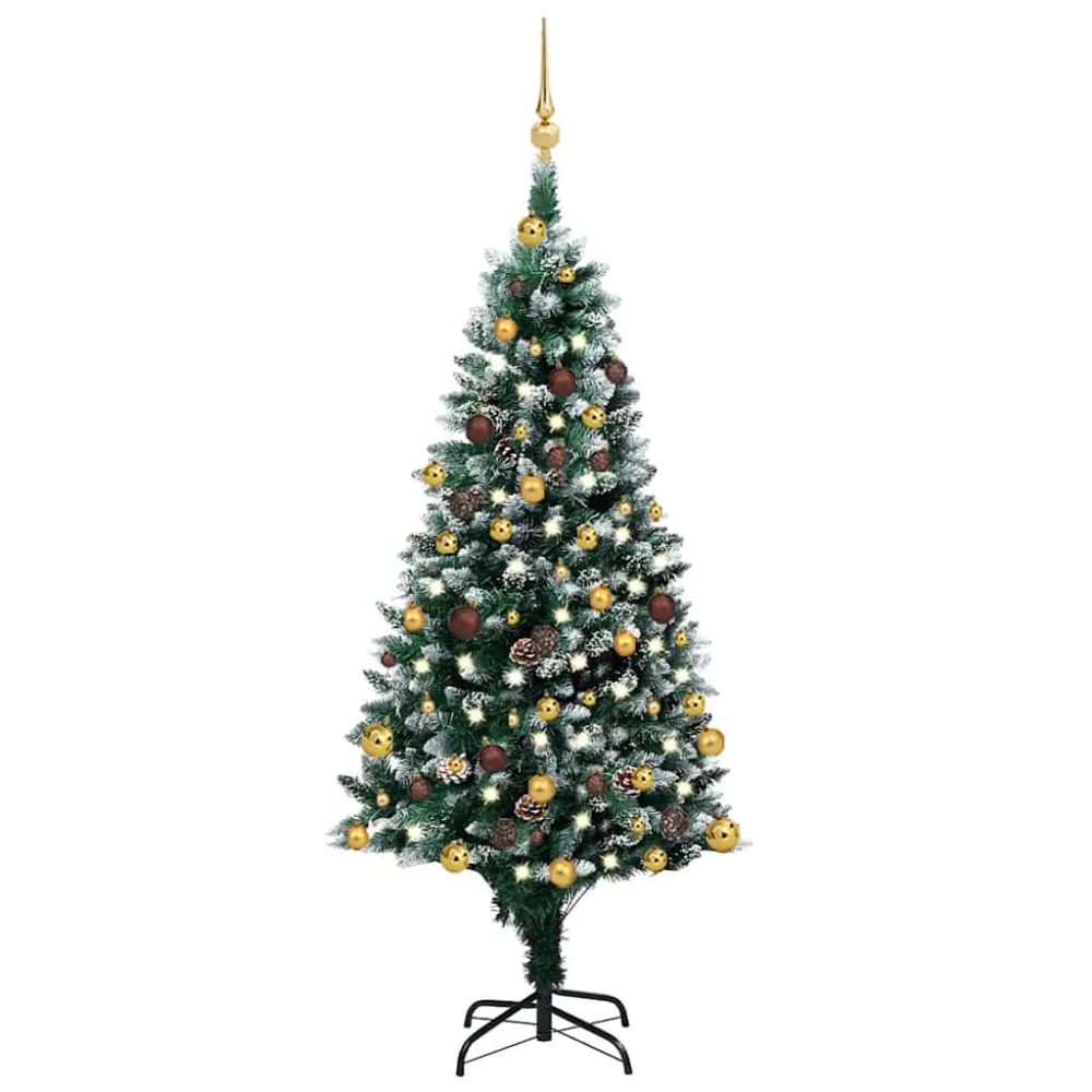vidaXL Künstlicher Weihnachtsbaum mit LEDs Kugeln & Zapfen 150 cm