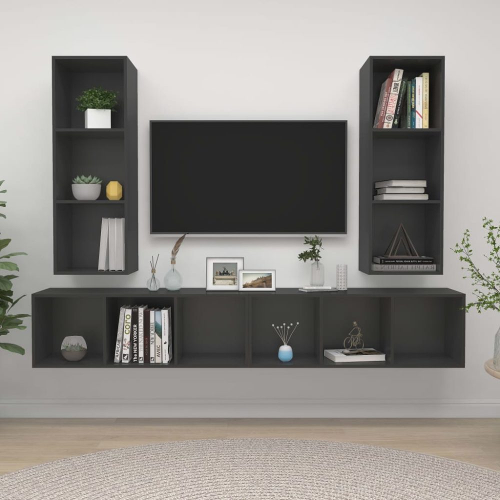 vidaXL TV-Wandschränke 4 Stk. Grau Spanplatte