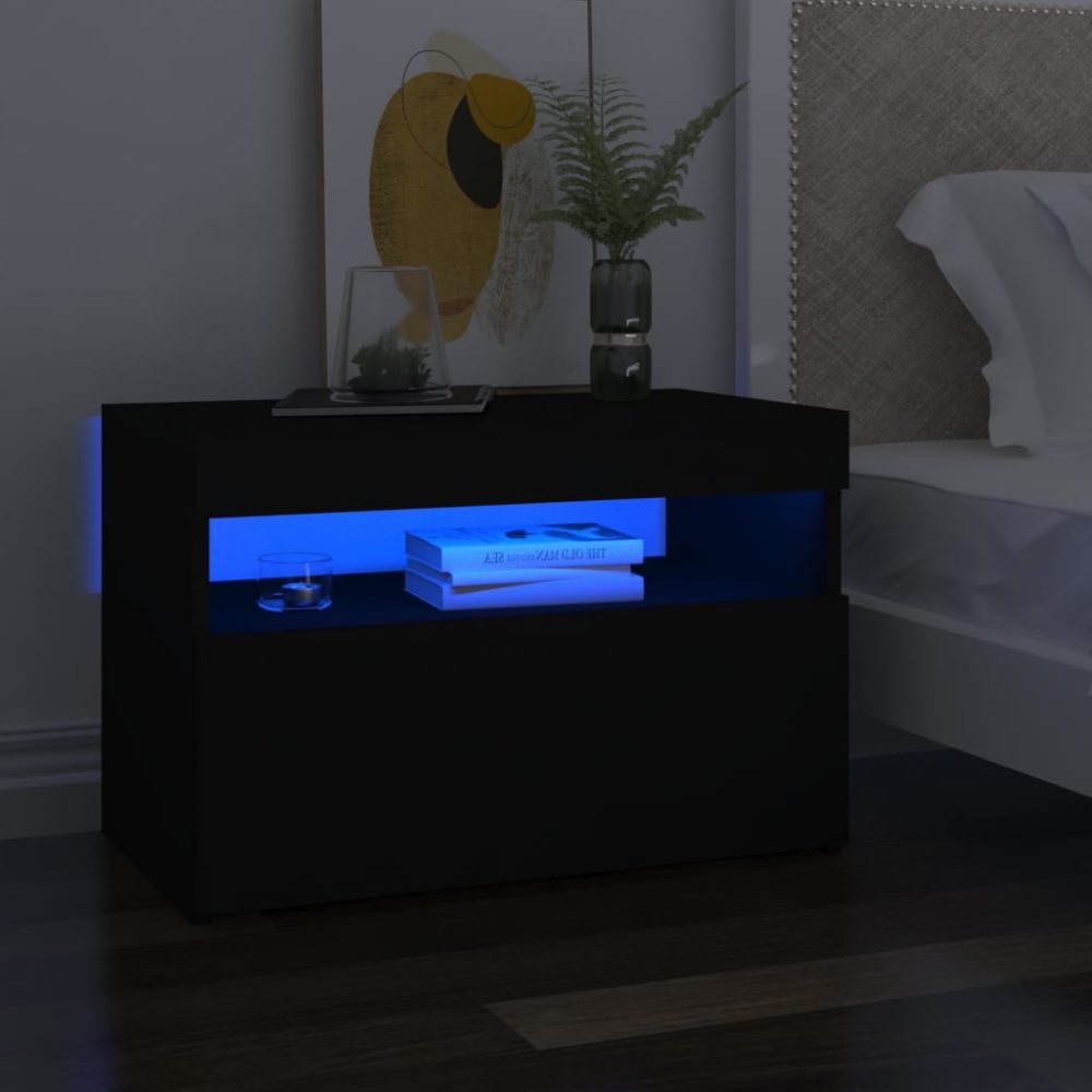 vidaXL Nachttisch LED-Leuchten 2 Stk. Schwarz 60x35x40cm Spanplatte
