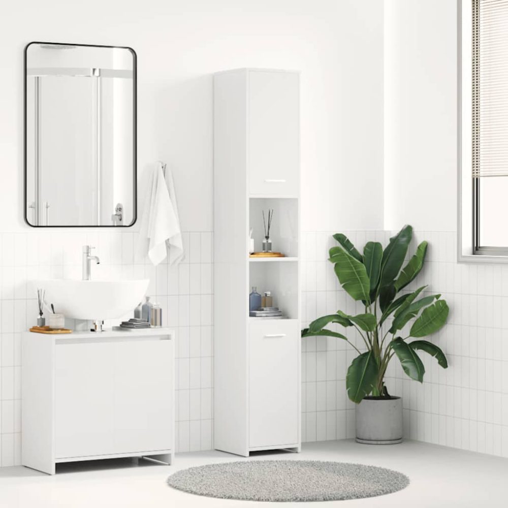 vidaXL Badezimmerschrank Hochglanz-Weiß 30x30x183,5 cm Spanplatte