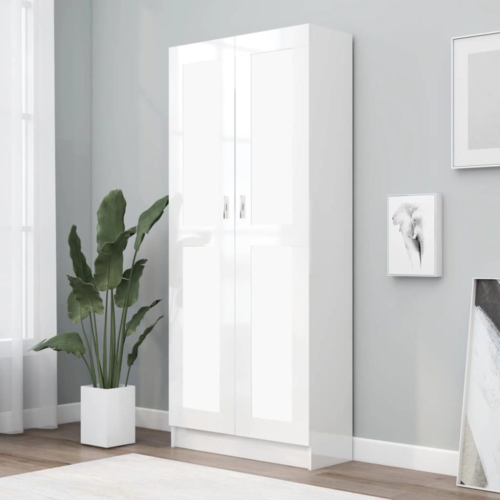 vidaXL Bücherschrank Hochglanz-Weiß 82,5x30,5x185,5 cm Spanplatte