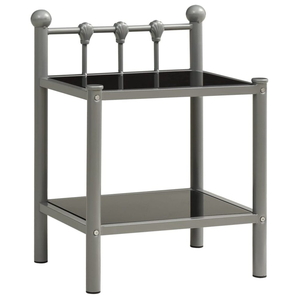 vidaXL Nachttisch Grau und Schwarz 45x34,5x60,5 cm Metall und Glas