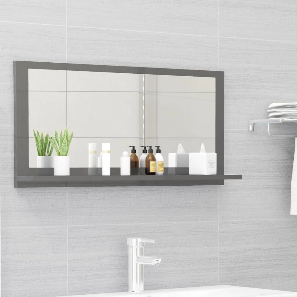 vidaXL Badspiegel Hochglanz-Grau 80x10,5x37 cm Spanplatte