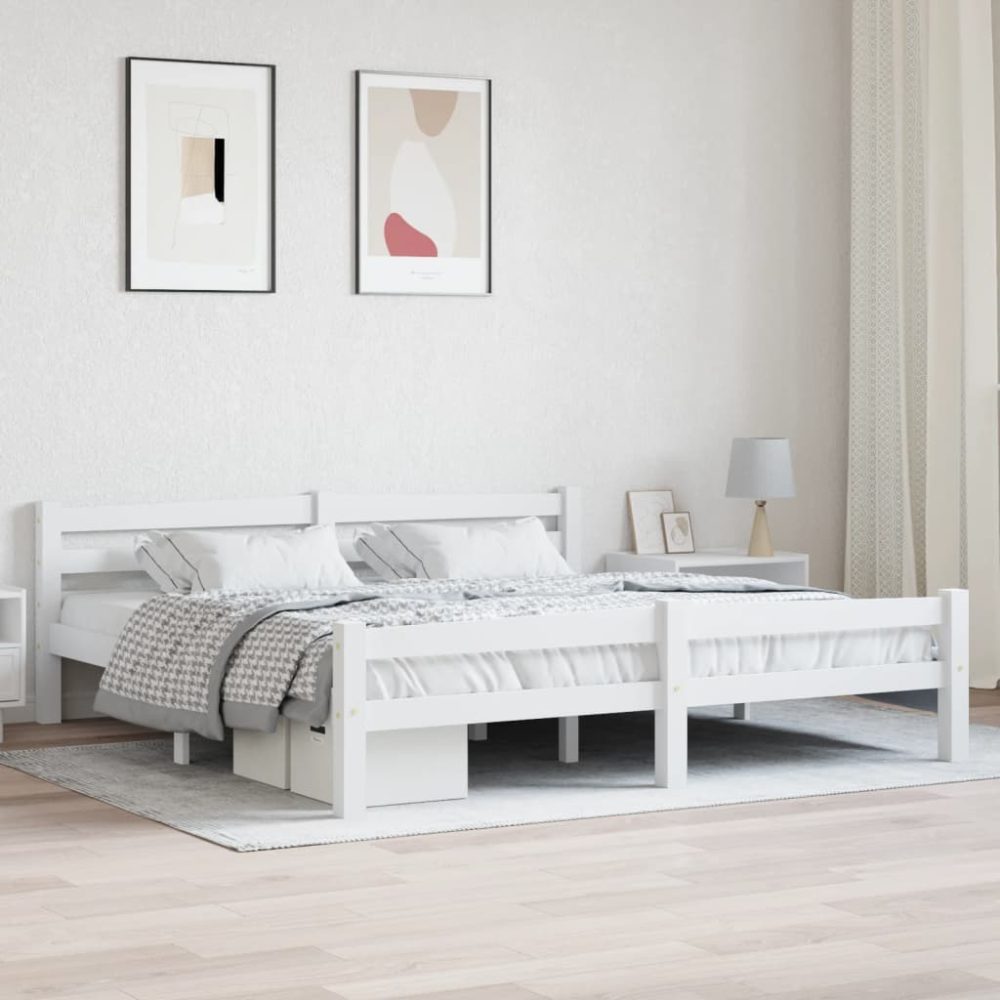 vidaXL Bettgestell Weiß Massivholz Kiefer 180x200 cm