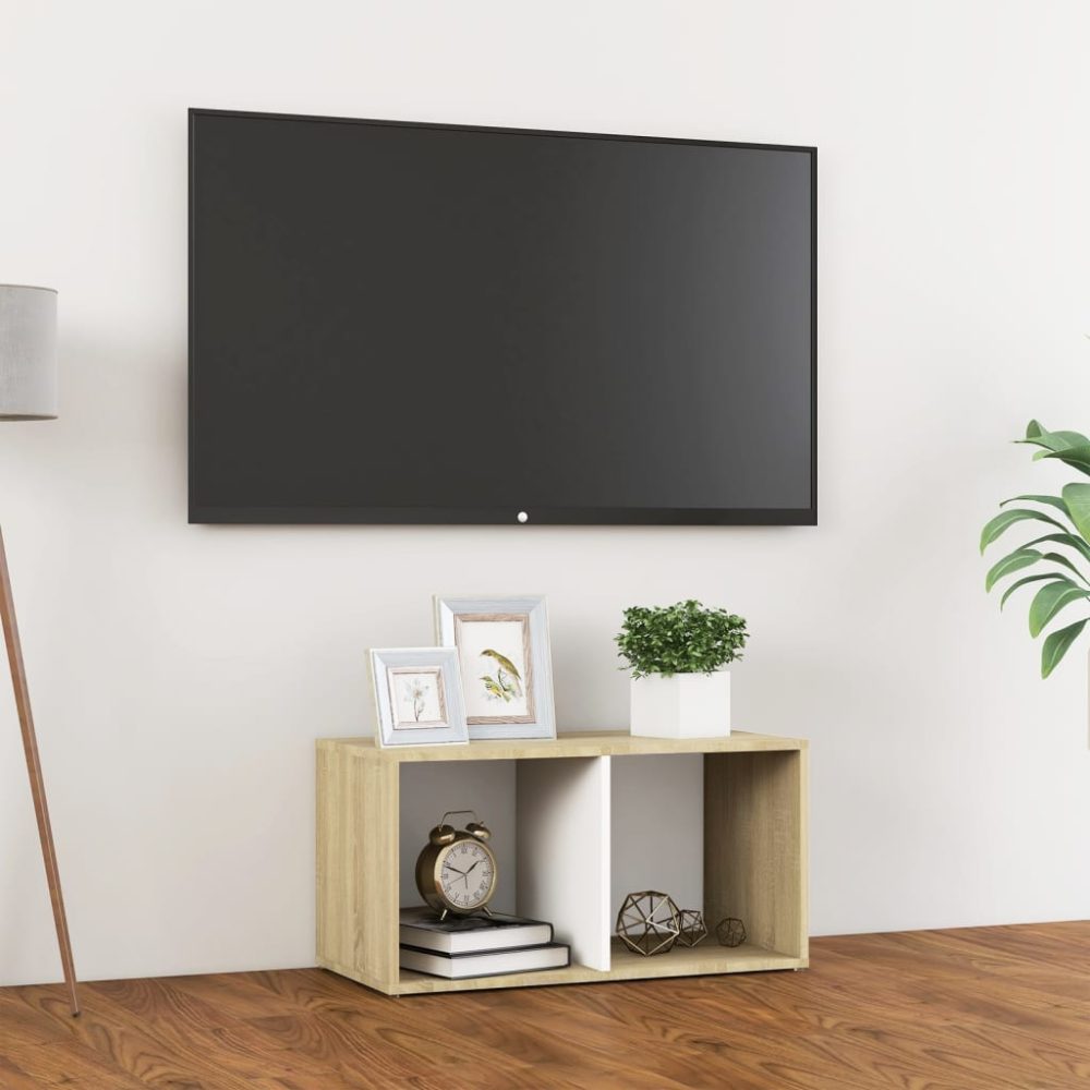 vidaXL TV-Schrank Weiß Sonoma-Eiche 72x35x36,5 cm Spanplatte