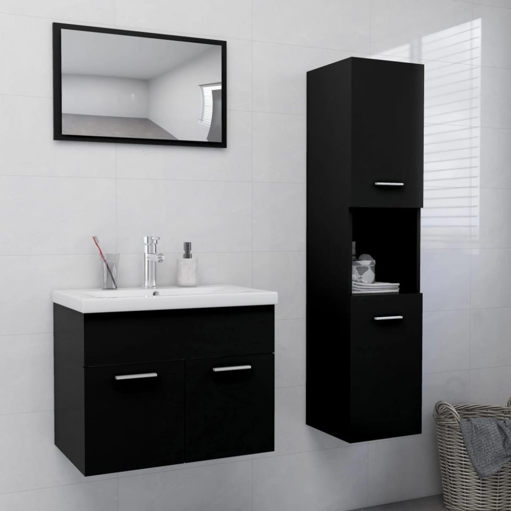 vidaXL Badmöbel-Set Schwarz Spanplatte