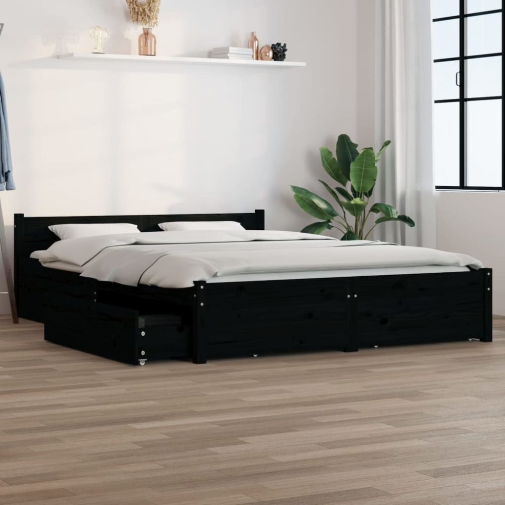 vidaXL Bett mit Schubladen Schwarz 135x190 cm 4FT6 Double