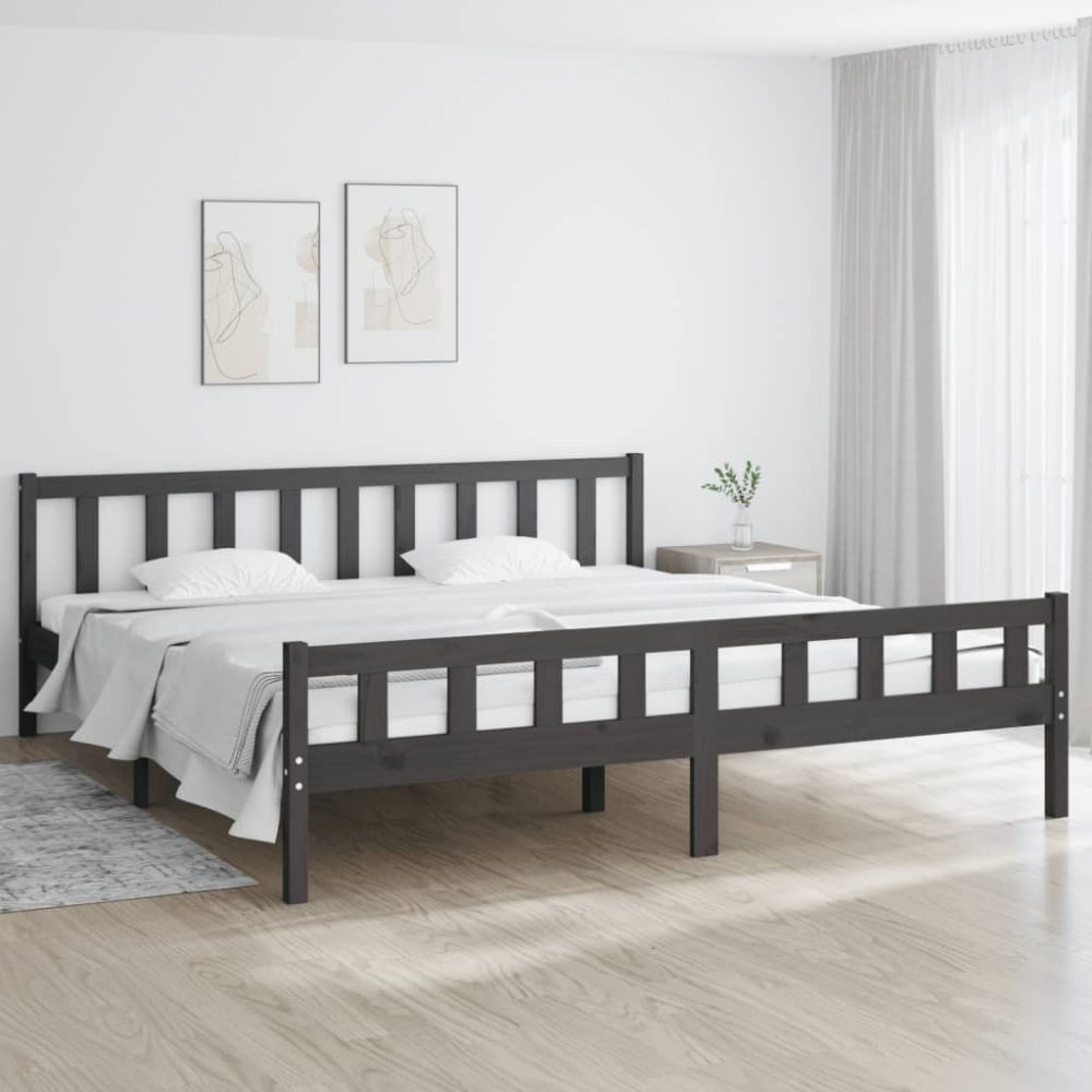vidaXL Massivholzbett Grau 180x200 cm 6FT Super King
