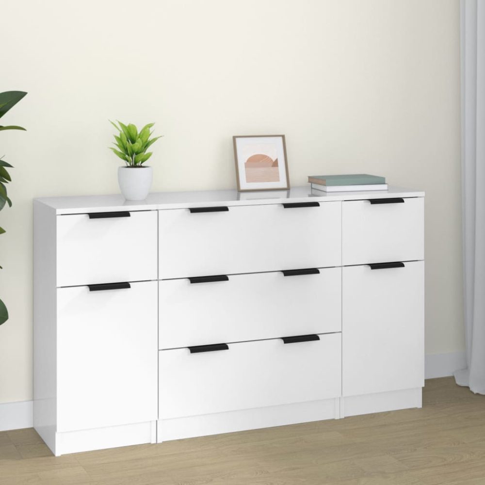 vidaXL 3-tlg. Sideboard-Set Hochglanz-Weiß Holzwerkstoff