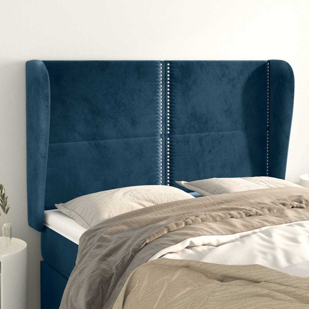 vidaXL Kopfteil mit Ohren Dunkelblau 147x23x118/128 cm Samt