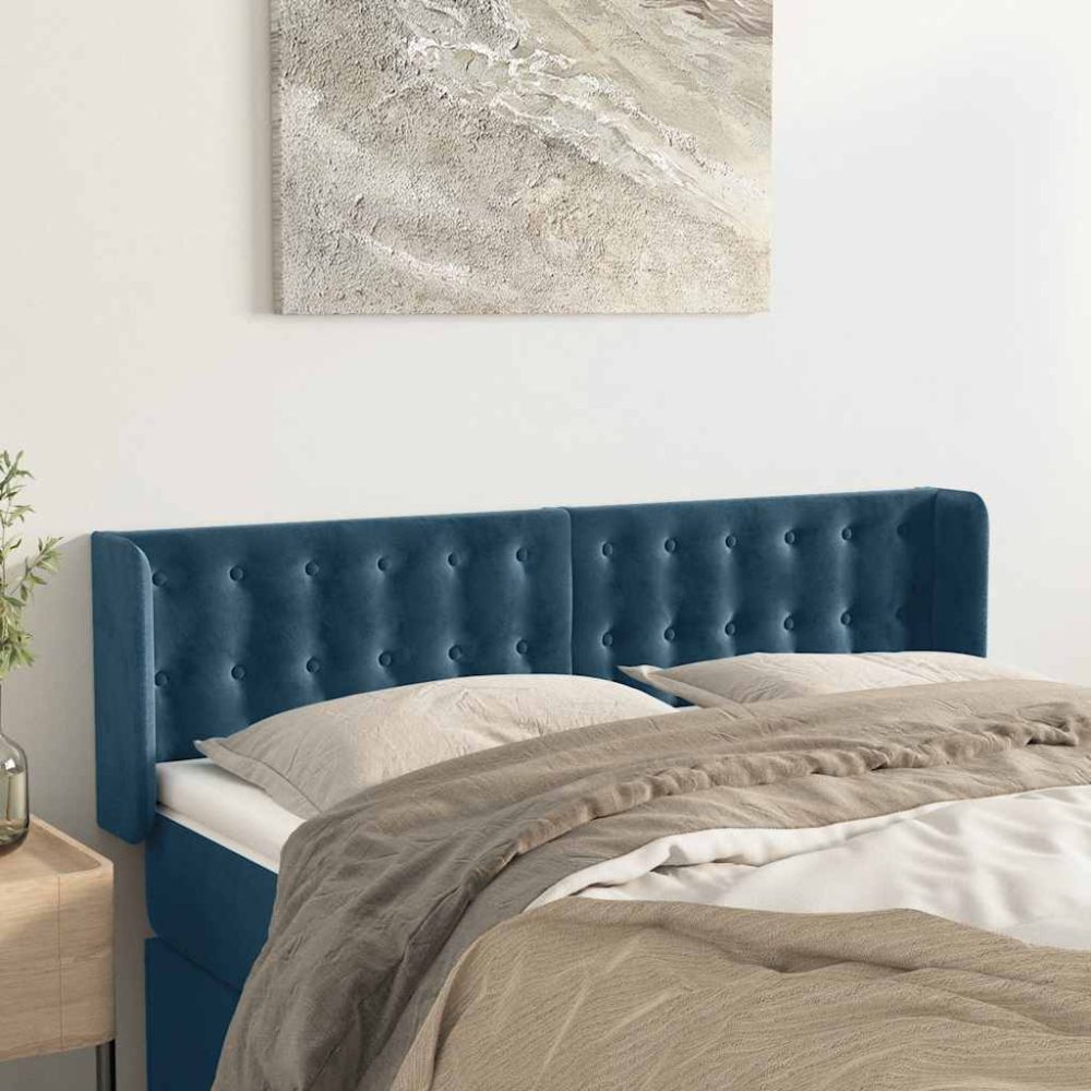 vidaXL Kopfteil mit Ohren Dunkelblau 147x16x78/88 cm Samt