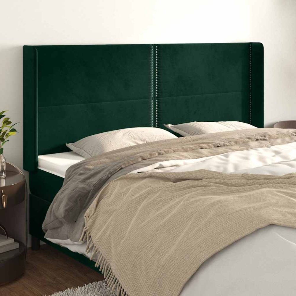 vidaXL Kopfteil mit Ohren Dunkelgrün 183x16x118/128 cm Samt