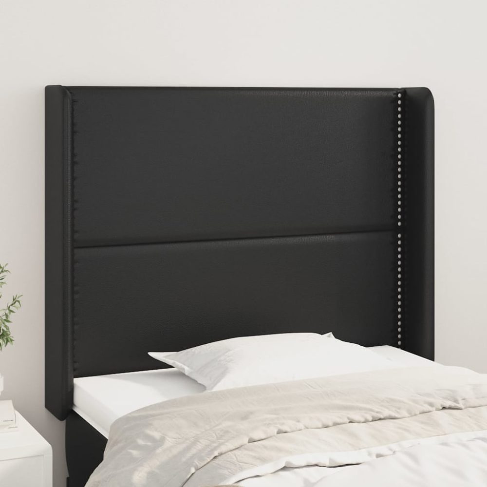 vidaXL Kopfteil mit Ohren Schwarz 83x16x118/128 cm Kunstleder
