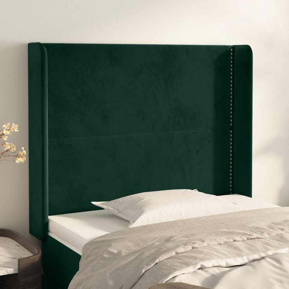 vidaXL Kopfteil mit Ohren Dunkelgrün 83x16x118/128 cm Samt