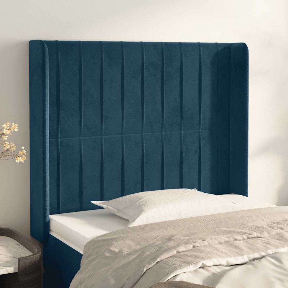 vidaXL Kopfteil mit Ohren Dunkelblau 93x16x118/128 cm Samt