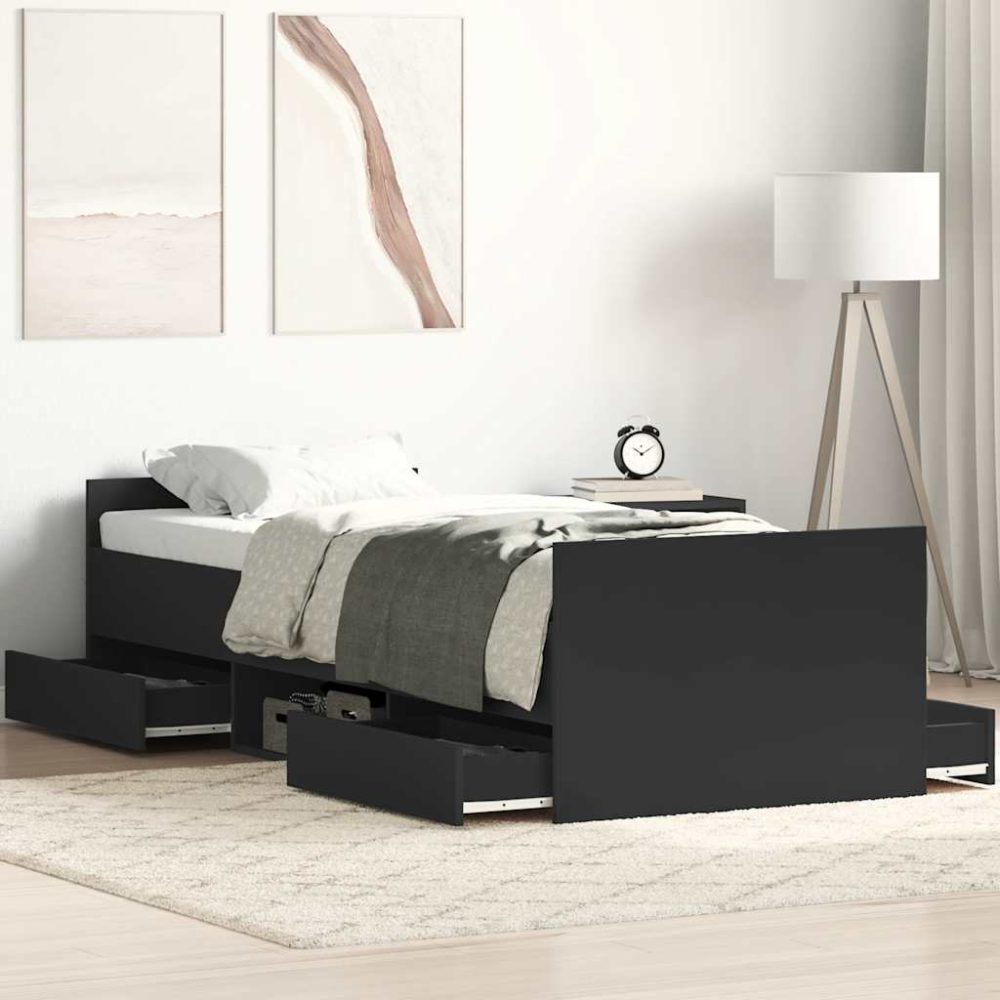 vidaXL Bettgestell mit Kopf- und Fußteil Schwarz 90x200 cm