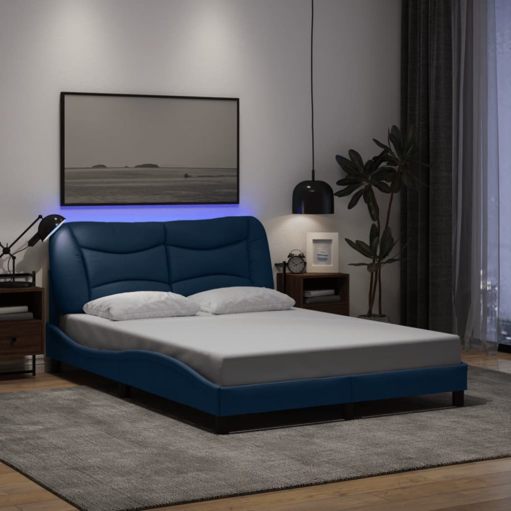 vidaXL Bettgestell mit LED Blau 120x200 cm Stoff