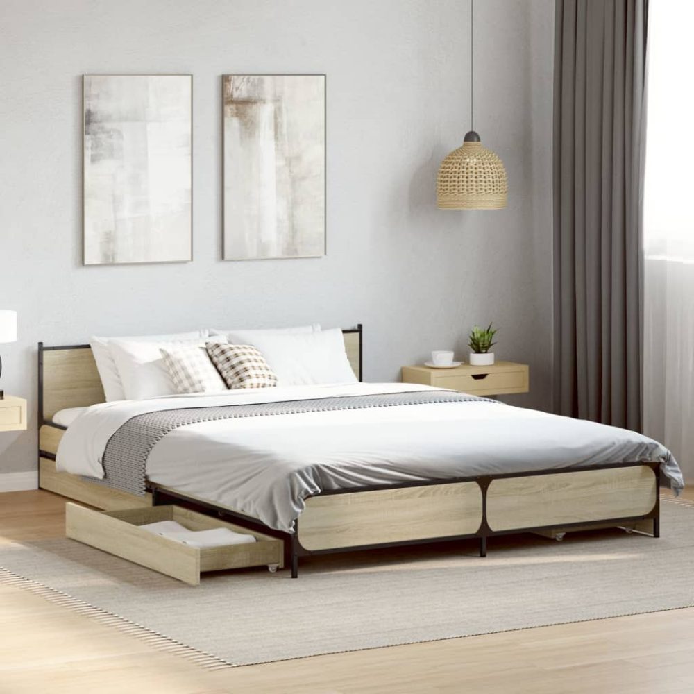 vidaXL Bettgestell mit Schubladen Sonoma-Eiche 140x200cm Holzwerkstoff