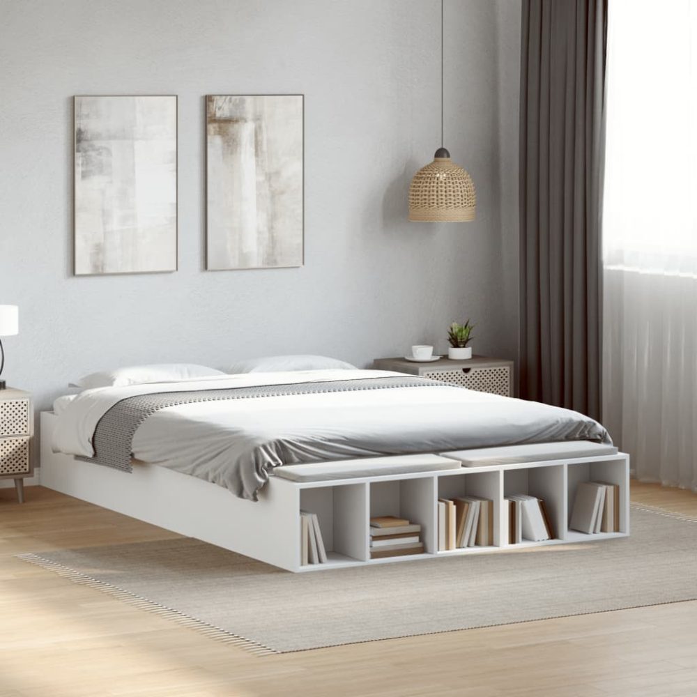 vidaXL Bettgestell Weiß 135x190 cm Holzwerkstoff
