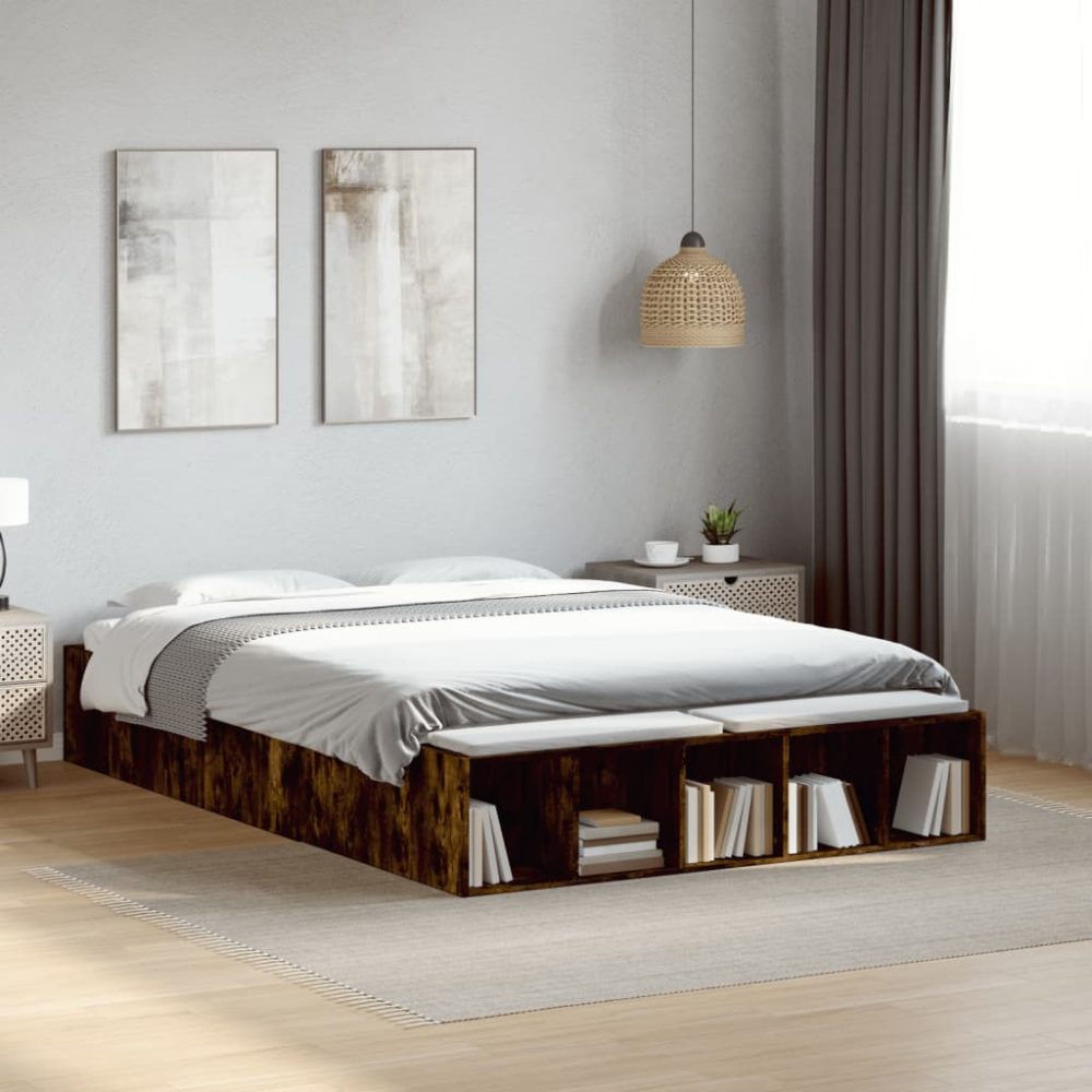 vidaXL Bettgestell Räuchereiche 120x190 cm Holzwerkstoff