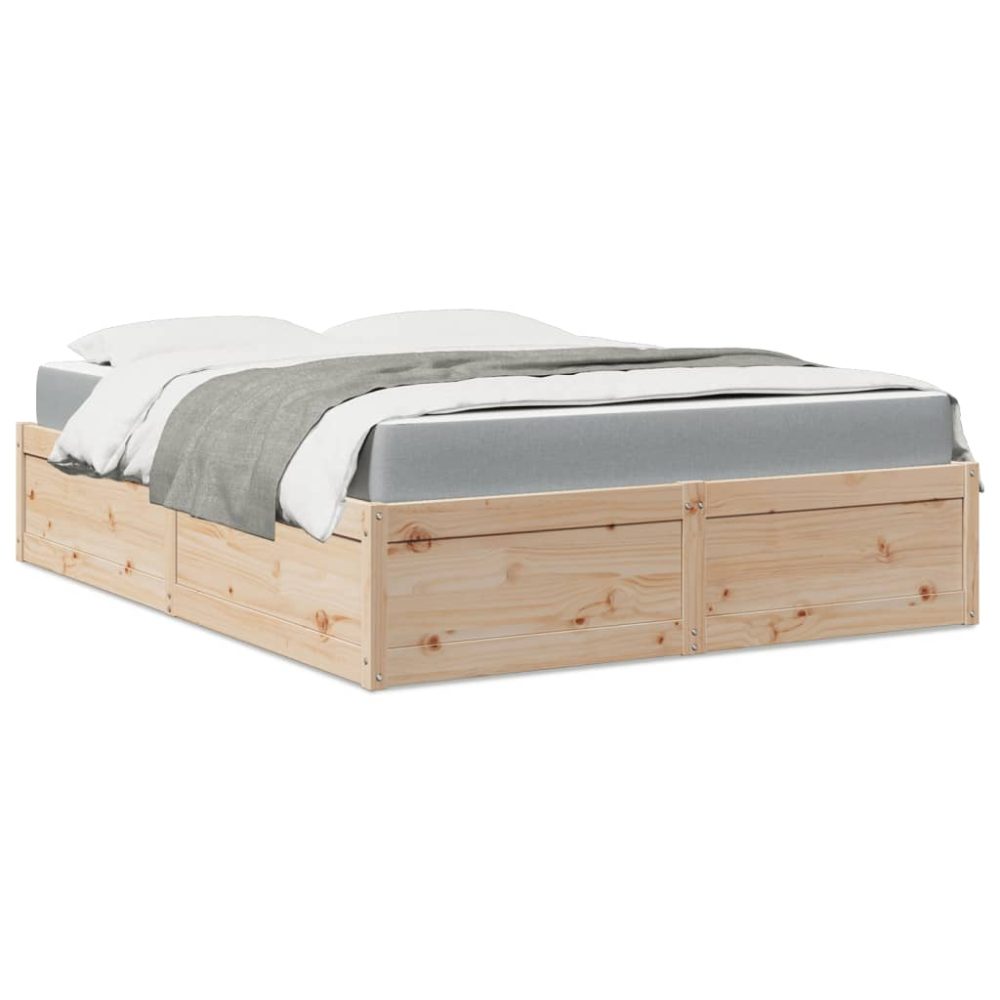 vidaXL Bett mit Matratze 160x200 cm Massivholz Kiefer