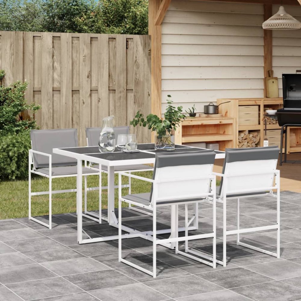 vidaXL, vidaXL 5-tlg. Garten-Essgruppe mit Kissen Weiß Textilene