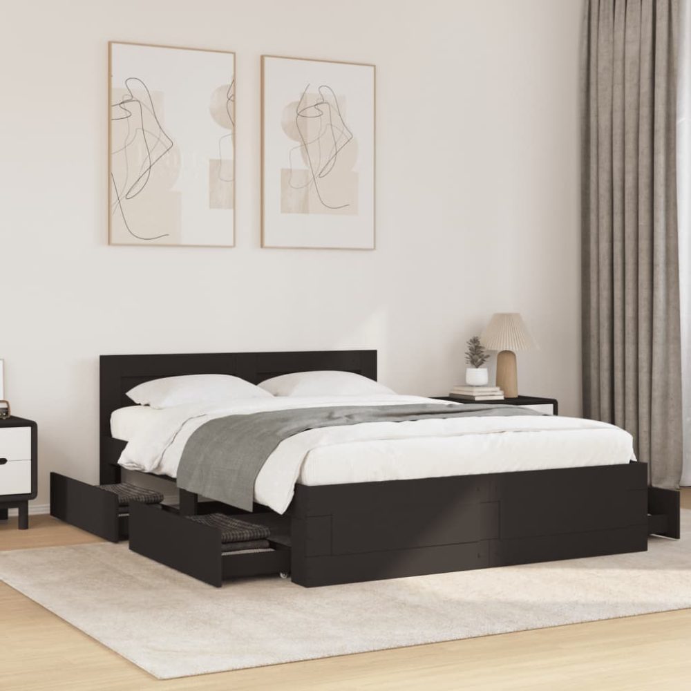 vidaXL Bettgestell mit Kopfteil Schwarz 135x190 cm Holzwerkstoff