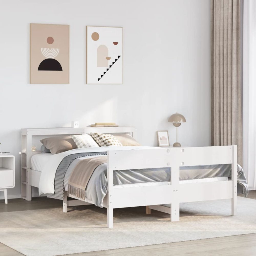 vidaXL Massivholzbett ohne Matratze Weiß 160x200 Kiefernholz