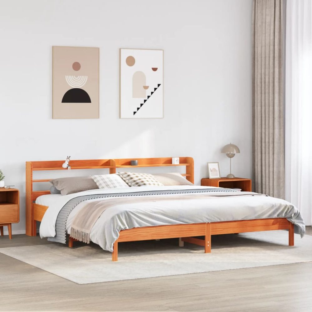 vidaXL Massivholzbett ohne Matratze Wachsbraun 180x200 Kiefernholz