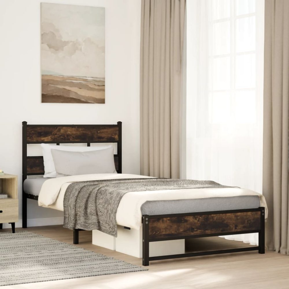 vidaXL Metallbett ohne Matratze Räuchereiche 100x200 cm