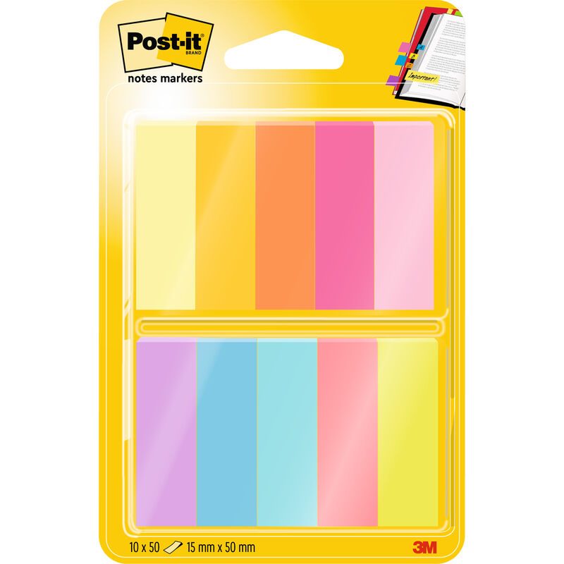 Post-it Haftstreifen 670-10AB 10 Block/Pack. Gelb, Ultra-Gelb, Pastellrosa, Neonorange, Ultrapink, Neongrün, Ultrablau,