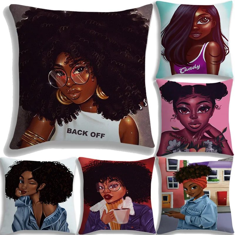 Afro Lady Girl Pillowcase Decorative Sofa Cushion Case Bed Pillow Cover Kawaii Home Decor Cushion Cover Black Girl Pillow Case