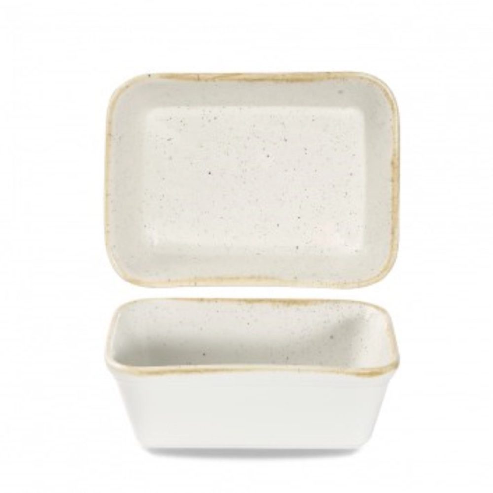12x Stonecast Weiss gespr. Gratinform rechteckig 16x12cm H: 5cm