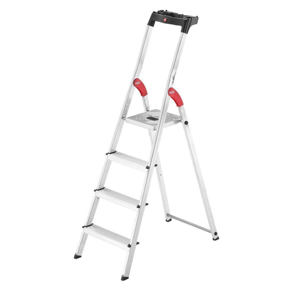Hailo L60 StandardLine 8160-407 Aluminium Stufen-Stehleiter inkl. Werkzeugablage Arbeitshöhe (max.): 2.6 m Silber, Rot,